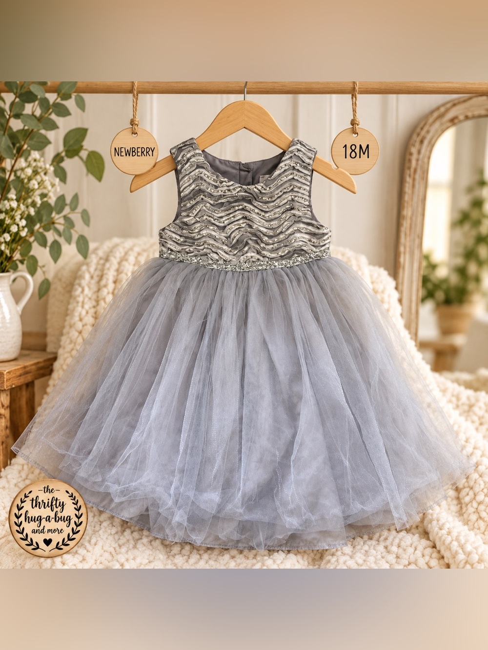 Newberry Girls 18M Silver Sparkle Tulle Party Dress Holiday Wedding